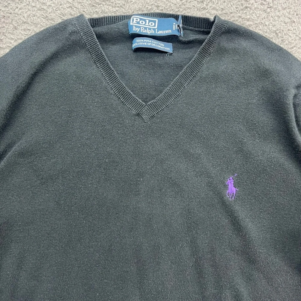 Polo Ralph Lauren Men's V-Neck‎ Sweater Black Purple Pony Logo Pima Cotton XL
